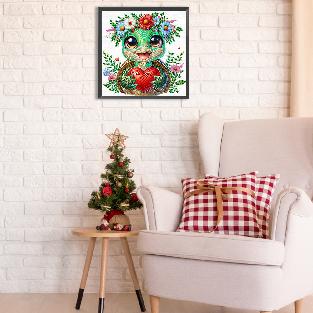 Diamond Painting - Partial Special Shaped - Little turtle wearing flowers (30*30CM)