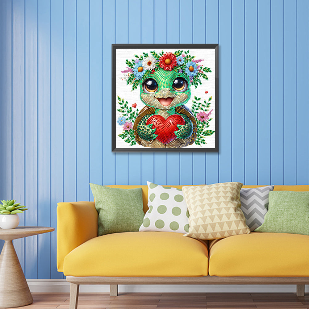 Diamond Painting - Partial Special Shaped - Little turtle wearing flowers (30*30CM)