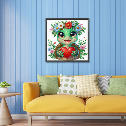 Diamond Painting - Partial Special Shaped - Little turtle wearing flowers (30*30CM)