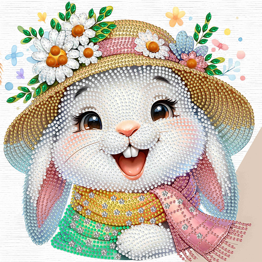 Diamond Painting - Partial Special Shaped - Little rabbit with flowers (30*30CM)