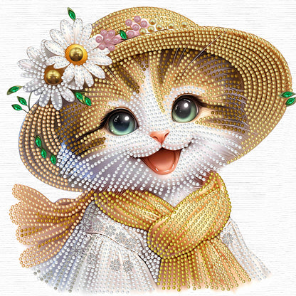Diamond Painting - Partial Special Shaped - Little cat with flowers (30*30CM)