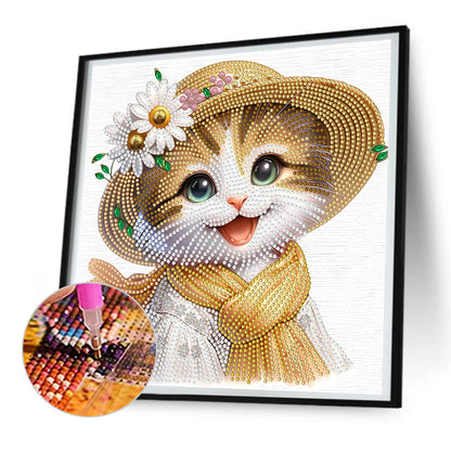 Diamond Painting - Partial Special Shaped - Little cat with flowers (30*30CM)