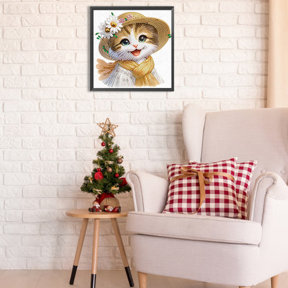 Diamond Painting - Partial Special Shaped - Little cat with flowers (30*30CM)