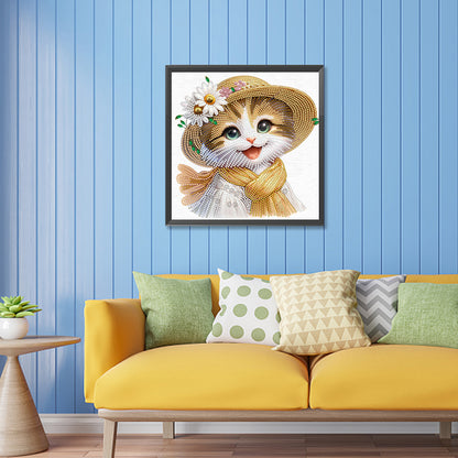 Diamond Painting - Partial Special Shaped - Little cat with flowers (30*30CM)