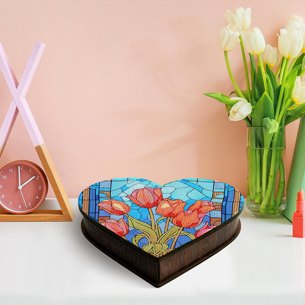 Wood DIY Diamond Painting Jewelry Organizer Box Kit for Adults Kids (Tulip)