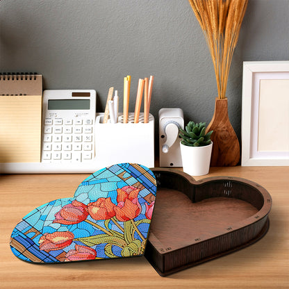 Wood DIY Diamond Painting Jewelry Organizer Box Kit for Adults Kids (Tulip)