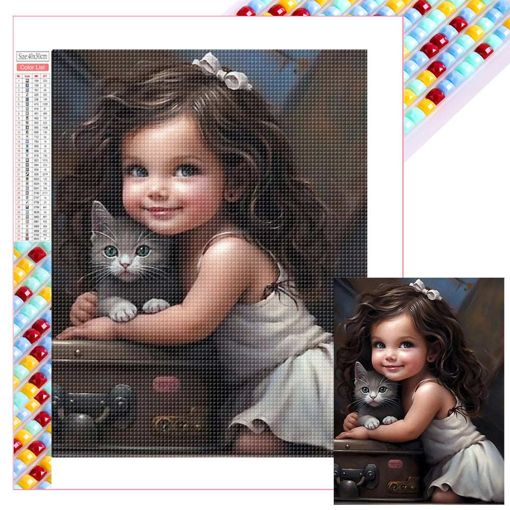 Diamond Painting - Full Square - little girl holding animals (30*40CM)