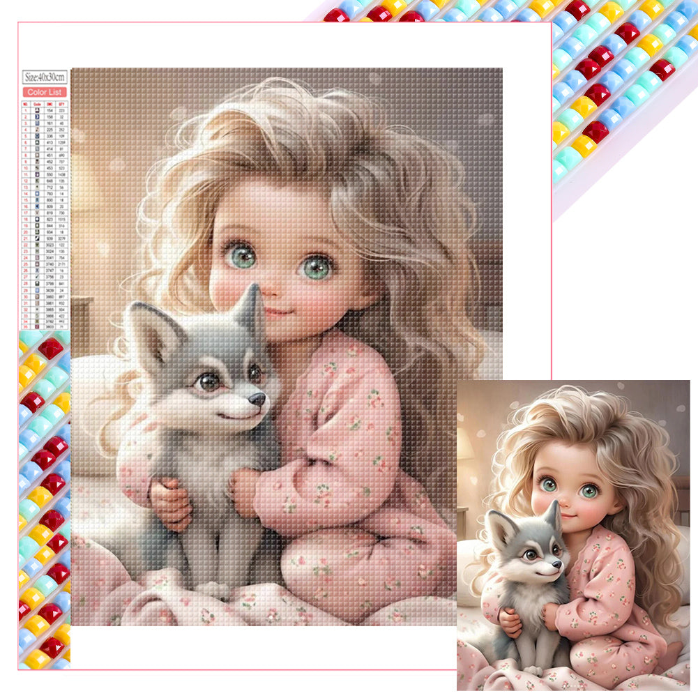 Diamond Painting - Full Square - little girl holding animals (30*40CM)