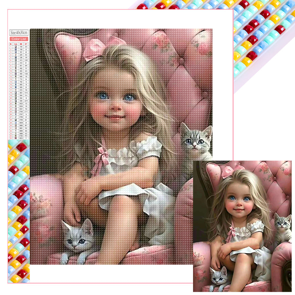 Diamond Painting - Full Square - little girl holding animals (30*40CM)