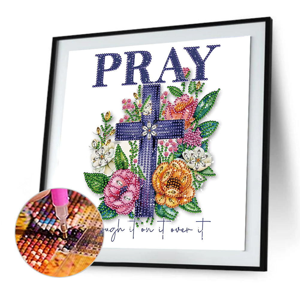 Diamond Painting - Partial Special Shaped - flowers cross calligraphy and painting (30*30CM)