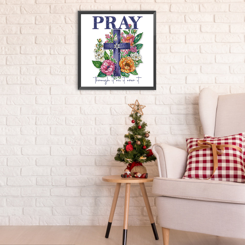 Diamond Painting - Partial Special Shaped - flowers cross calligraphy and painting (30*30CM)