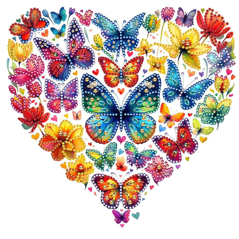 Diamond Painting - Partial Special Shaped - butterfly love calligraphy and painting (30*30CM)