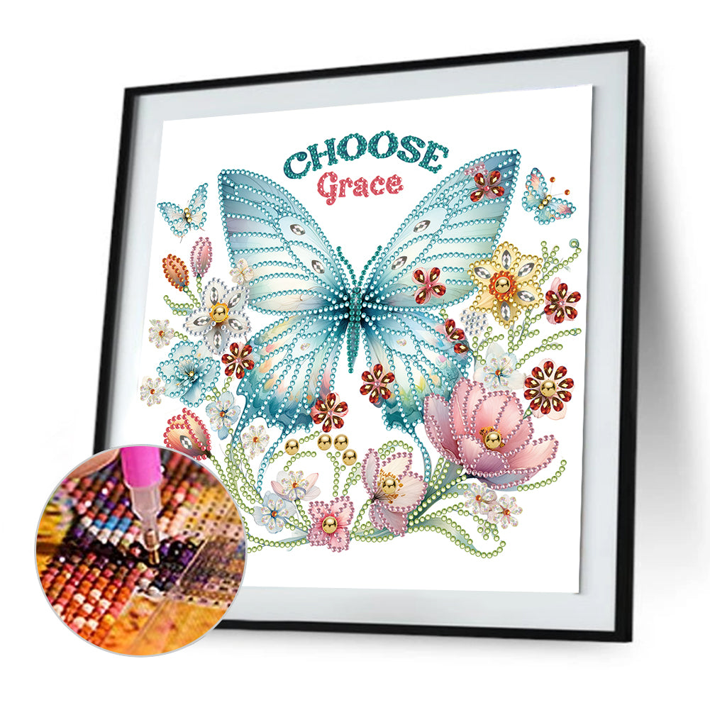 Diamond Painting - Partial Special Shaped - butterfly flower calligraphy and painting (30*30CM)