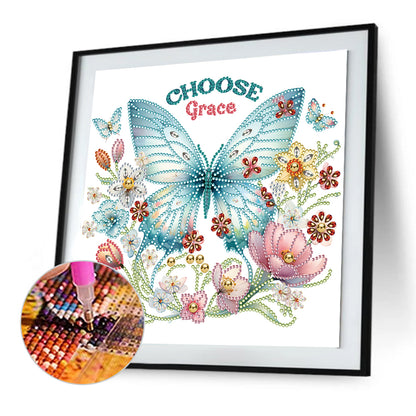 Diamond Painting - Partial Special Shaped - butterfly flower calligraphy and painting (30*30CM)
