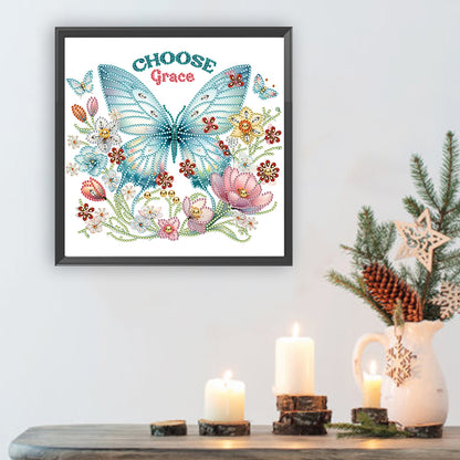 Diamond Painting - Partial Special Shaped - butterfly flower calligraphy and painting (30*30CM)
