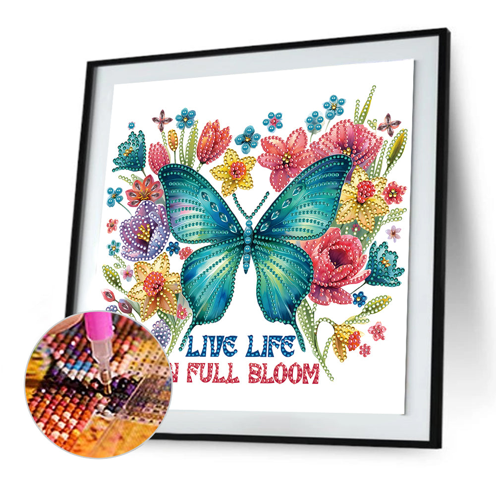 Diamond Painting - Partial Special Shaped - butterfly flowers calligraphy and painting (30*30CM)