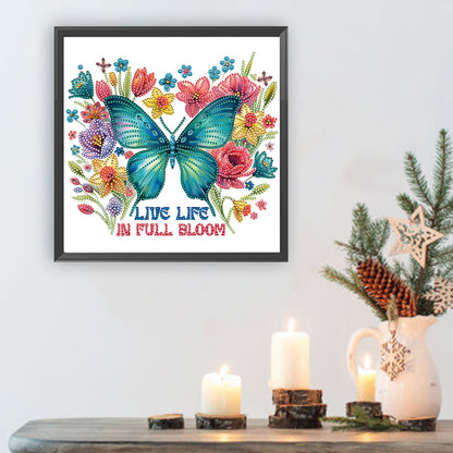 Diamond Painting - Partial Special Shaped - butterfly flowers calligraphy and painting (30*30CM)