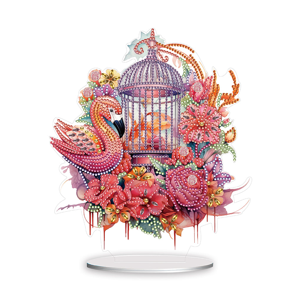 Acrylic Flamingo Cage Diamond Painting Desktop Decor for Office Desktop Decor