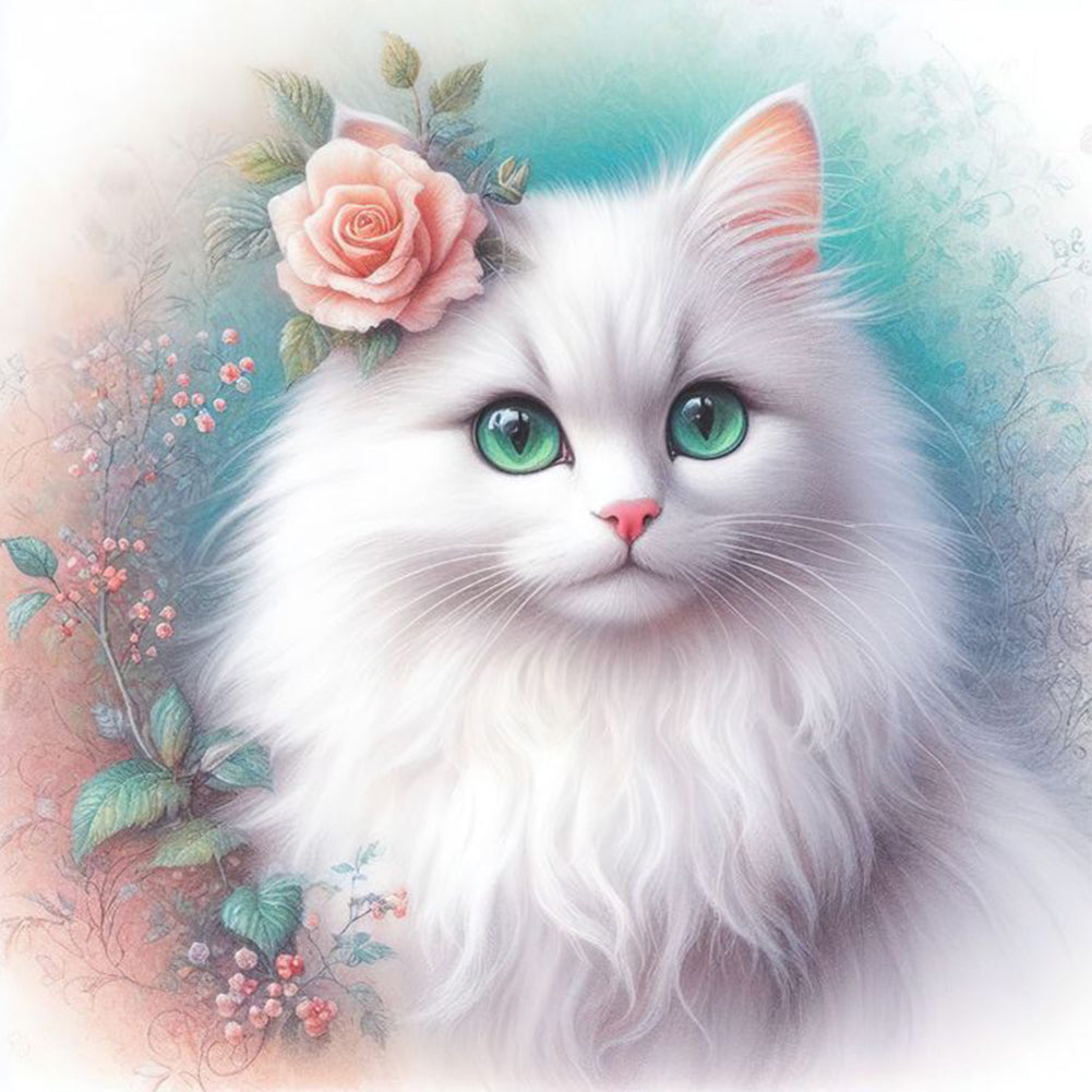 Diamond Painting - Full Round - white cat (30*30CM)