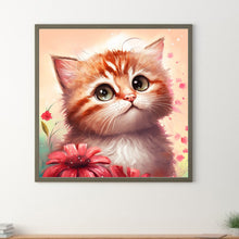 Load image into Gallery viewer, Diamond Painting - Full Round - Flower and orange cat (30*30CM)
