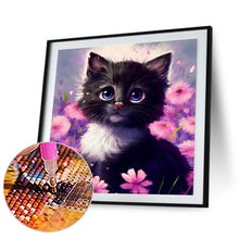 Load image into Gallery viewer, Diamond Painting - Full Round - Purple flower and black cat (30*30CM)

