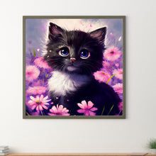 Load image into Gallery viewer, Diamond Painting - Full Round - Purple flower and black cat (30*30CM)
