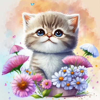 Diamond Painting - Full Round - cat in flowerpot (30*30CM)