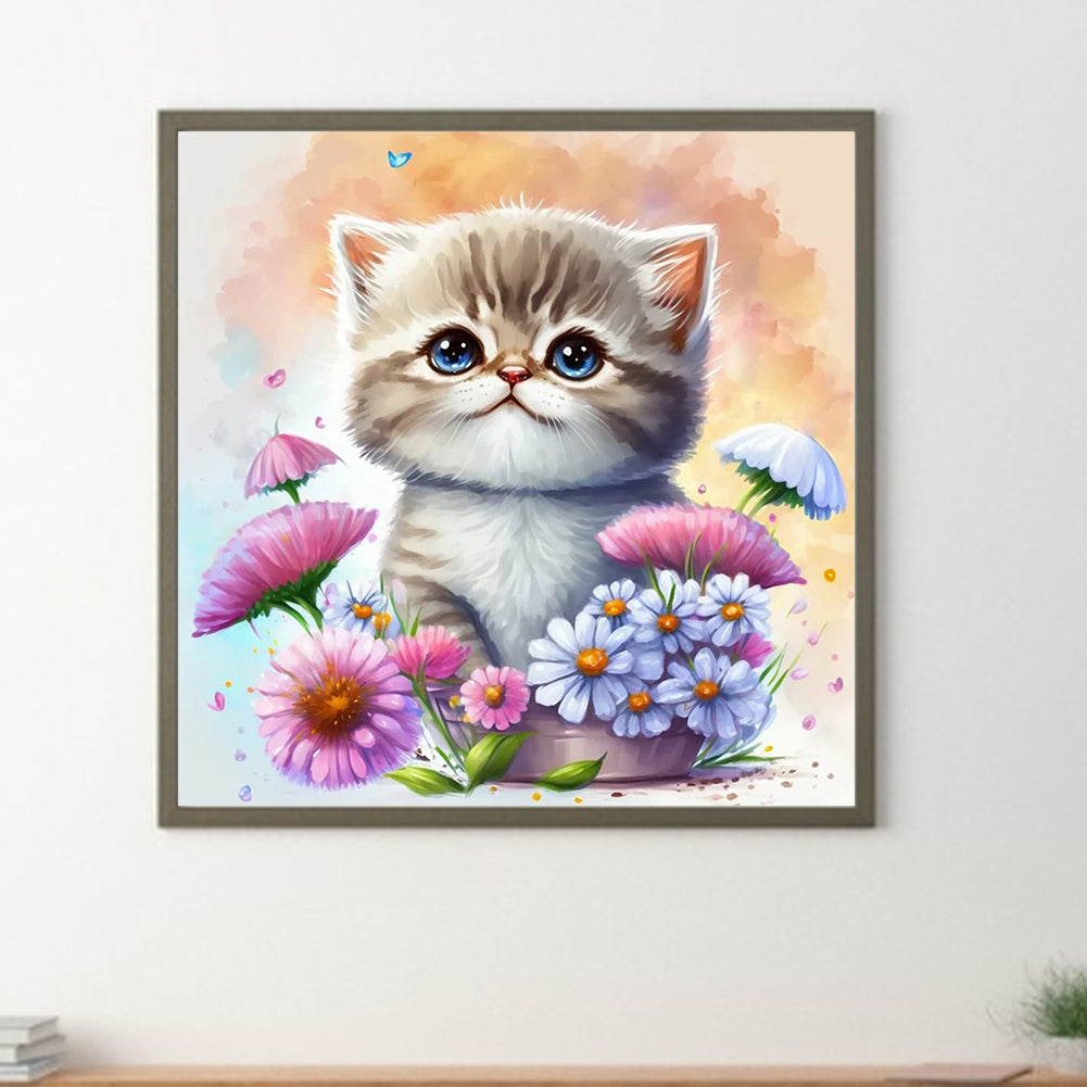 Diamond Painting - Full Round - cat in flowerpot (30*30CM)