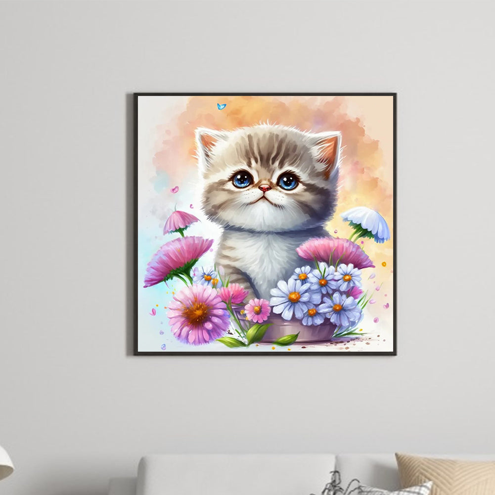 Diamond Painting - Full Round - cat in flowerpot (30*30CM)