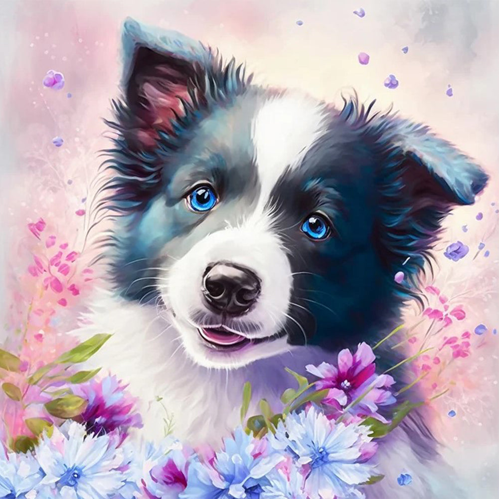 Diamond Painting - Full Round - Flowers and Shepherd Dog (30*30CM)