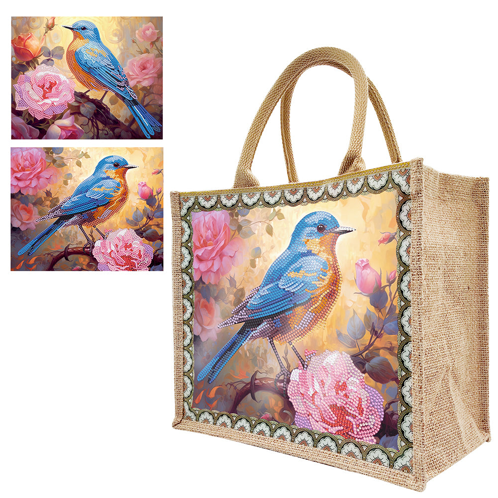 Flowers and Bird Linen Reusable Diamond Painting Tote Bag for Women Adults Craft