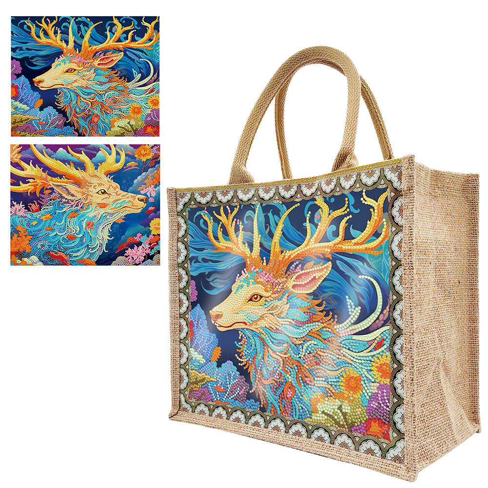 Flowers and Bird Linen Reusable Diamond Painting Tote Bag for Women Adults Craft