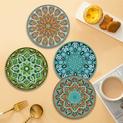 4 Pcs Milk Cow Wooden Diamond Painted Placemats Tea Art Bouquet Kitchen Dish Mat