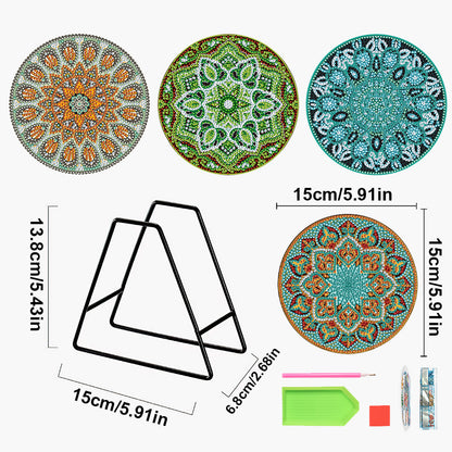 4 Pcs Milk Cow Wooden Diamond Painted Placemats Tea Art Bouquet Kitchen Dish Mat