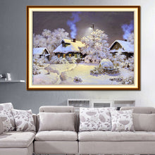 Load image into Gallery viewer, Snow House 30x24cm(canvas) partial round drill diamond painting
