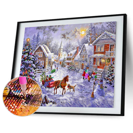 Christmas Snow Carriage 45*35CM(Canvas) Round Drill Diamond Painting