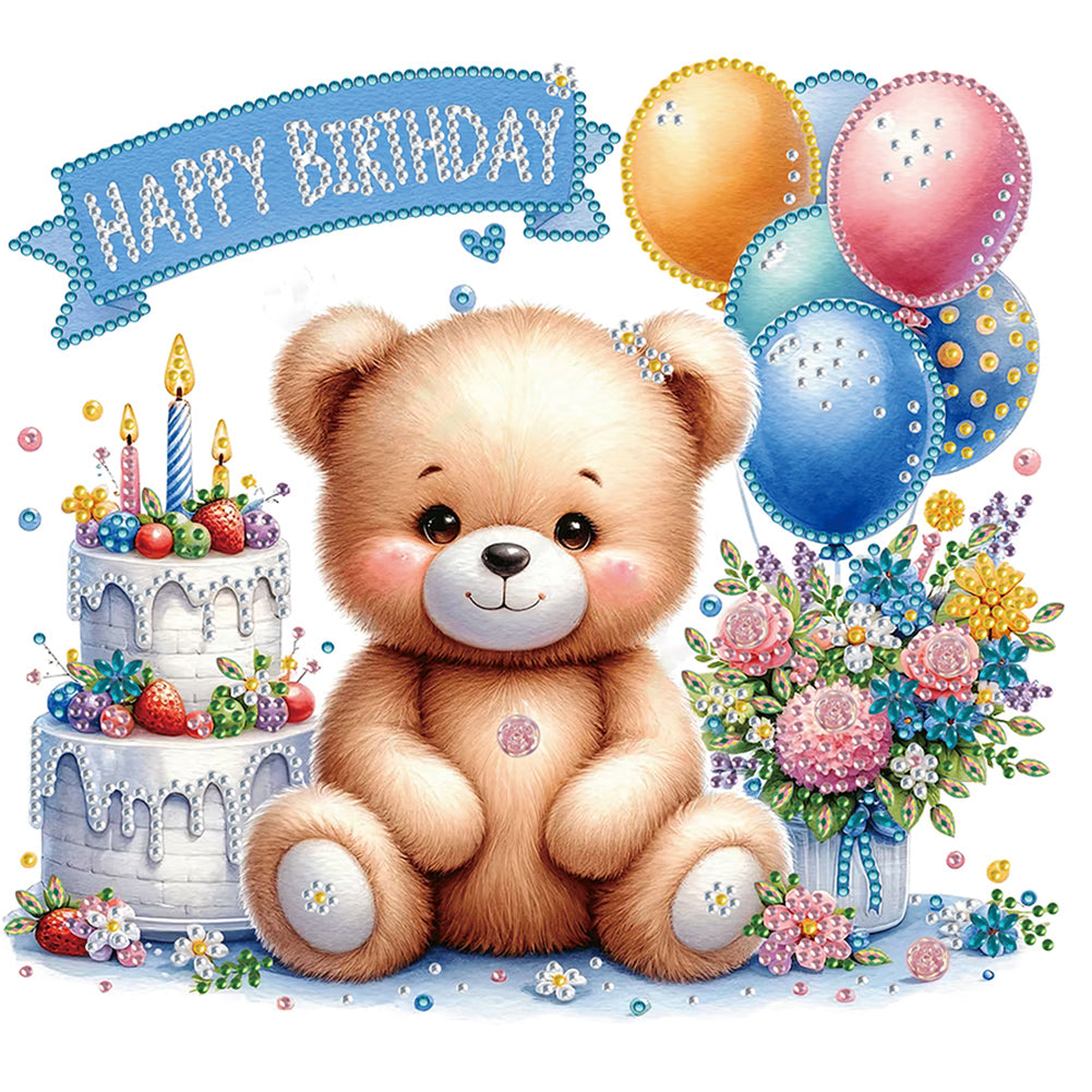 Diamond Painting - Partial Special Shaped - birthday teddy bear (30*30CM)