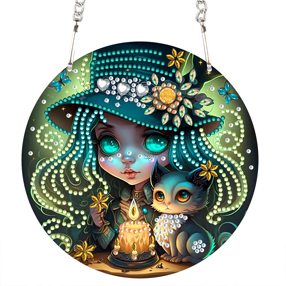 Acrylic Dragon and Witch Single-Sided 5D DIY Diamond Painting Hanging Pendant