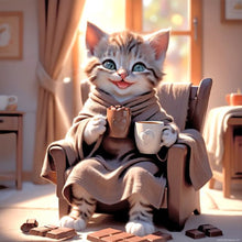Load image into Gallery viewer, Diamond Painting - Full Round - cat drinking coffee (30*30CM)
