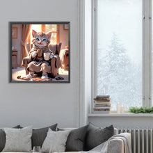 Load image into Gallery viewer, Diamond Painting - Full Round - cat drinking coffee (30*30CM)
