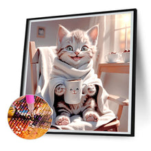 Load image into Gallery viewer, Diamond Painting - Full Round - cat drinking coffee (30*30CM)
