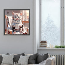 Load image into Gallery viewer, Diamond Painting - Full Round - cat drinking coffee (30*30CM)
