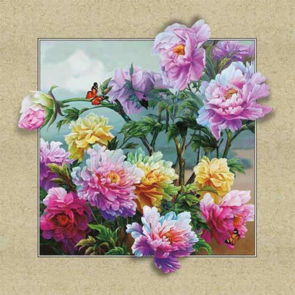 Diamond Painting - Full Round - Blooming peonies and butterflies (50*50CM)