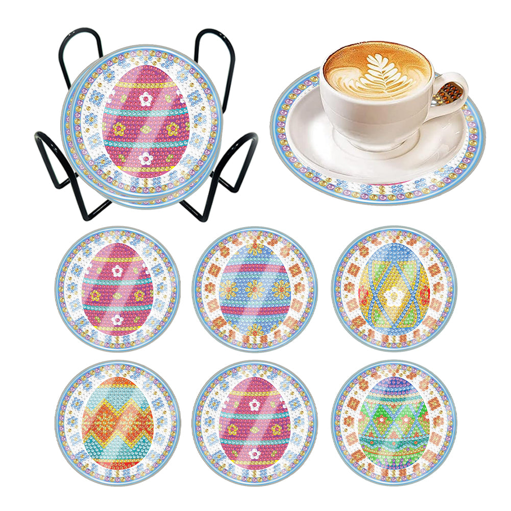 6 Pcs Easter Egg Washable Special Shape Diamond Painting Coaster Kit with Holder Waterproof Coaster