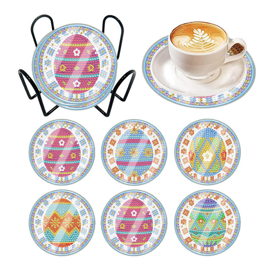 6 Pcs Easter Egg Washable Special Shape Diamond Painting Coaster Kit with Holder Waterproof Coaster