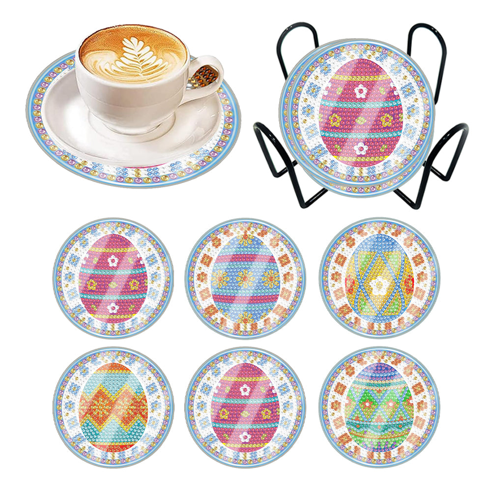 6 Pcs Easter Egg Washable Special Shape Diamond Painting Coaster Kit with Holder Waterproof Coaster