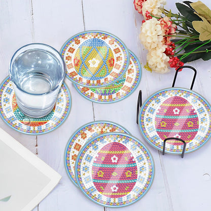 6 Pcs Easter Egg Washable Special Shape Diamond Painting Coaster Kit with Holder Waterproof Coaster
