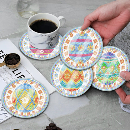 6 Pcs Easter Egg Washable Special Shape Diamond Painting Coaster Kit with Holder Waterproof Coaster
