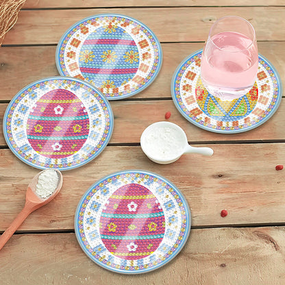 6 Pcs Easter Egg Washable Special Shape Diamond Painting Coaster Kit with Holder Waterproof Coaster