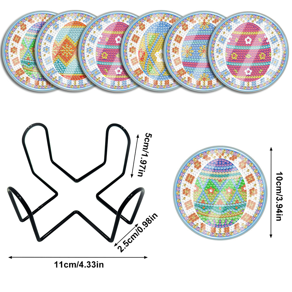 6 Pcs Easter Egg Washable Special Shape Diamond Painting Coaster Kit with Holder Waterproof Coaster